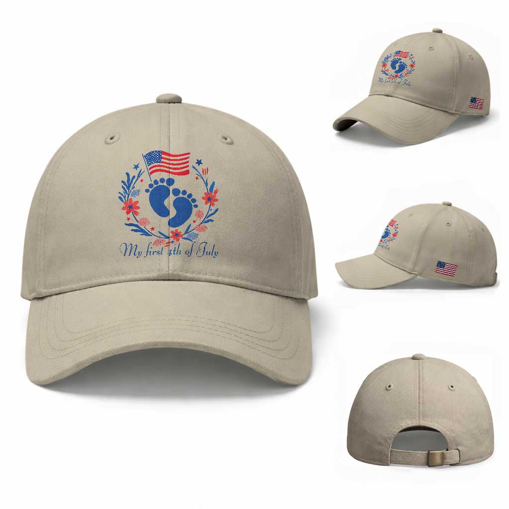 My First 4th of July Patriotic Cute Baby Footprints Baseball Cap American Flag Wreath America Holiday Milestone