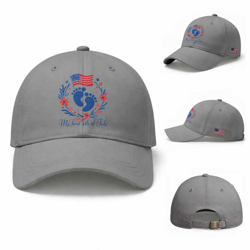 My First 4th of July Patriotic Cute Baby Footprints Baseball Cap American Flag Wreath America Holiday Milestone