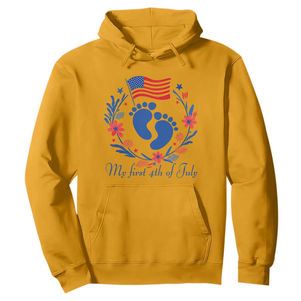 My First 4th of July Patriotic Cute Baby Footprints Hoodie American Flag Wreath America Holiday Milestone