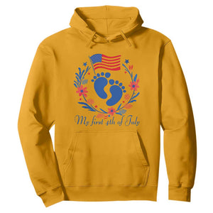 My First 4th of July Patriotic Cute Baby Footprints Hoodie American Flag Wreath America Holiday Milestone