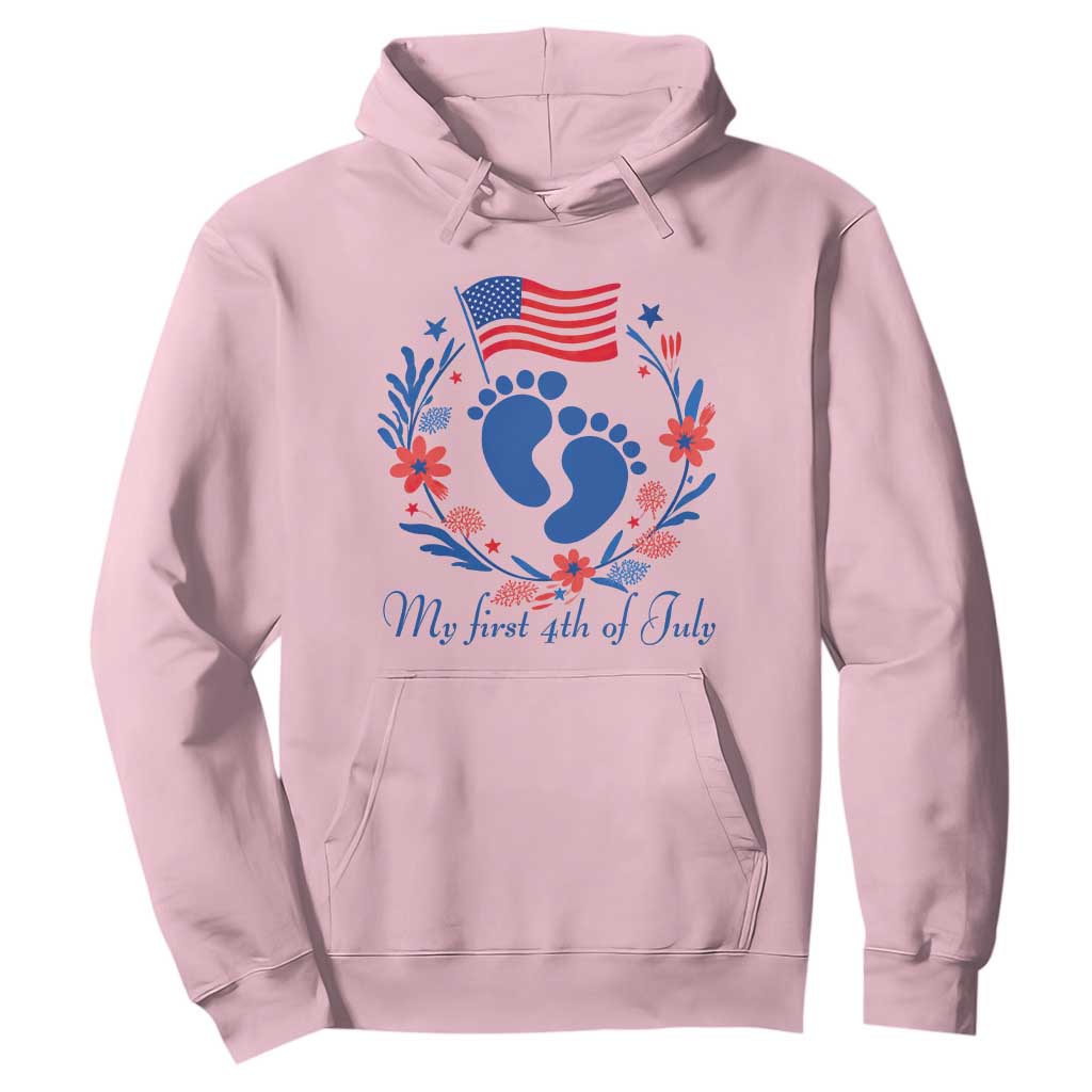 My First 4th of July Patriotic Cute Baby Footprints Hoodie American Flag Wreath America Holiday Milestone