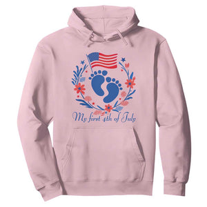 My First 4th of July Patriotic Cute Baby Footprints Hoodie American Flag Wreath America Holiday Milestone