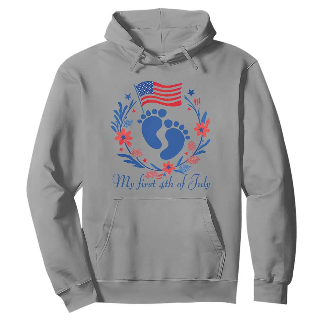 My First 4th of July Patriotic Cute Baby Footprints Hoodie American Flag Wreath America Holiday Milestone