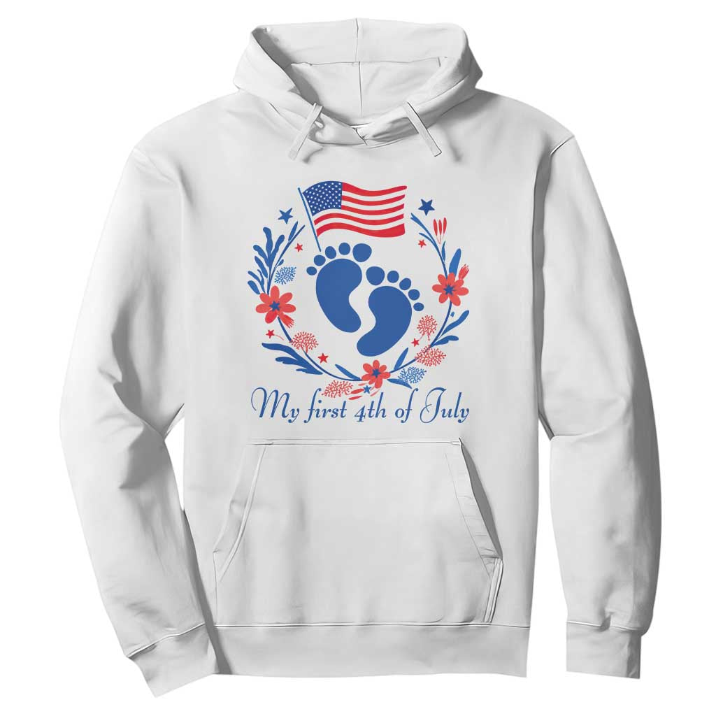 My First 4th of July Patriotic Cute Baby Footprints Hoodie American Flag Wreath America Holiday Milestone