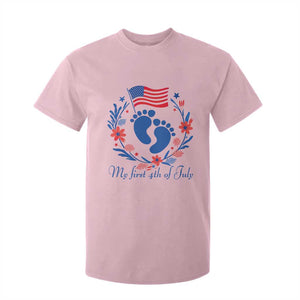My First 4th of July Patriotic Cute Baby Footprints T Shirt For Kid American Flag Wreath America Holiday Milestone