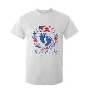 My First 4th of July Patriotic Cute Baby Footprints T Shirt For Kid American Flag Wreath America Holiday Milestone