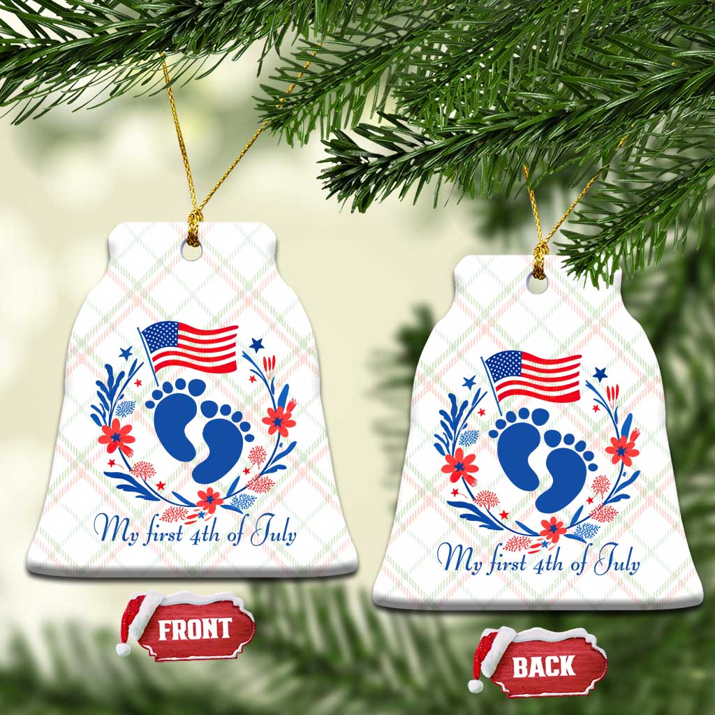 My First 4th of July Patriotic Cute Baby Footprints Ceramic Ornament American Flag Wreath America Holiday Milestone