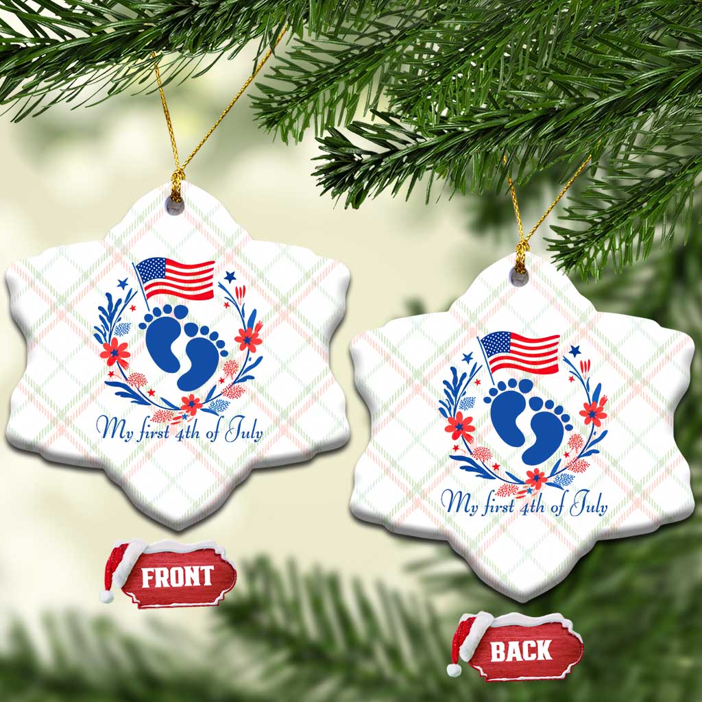 My First 4th of July Patriotic Cute Baby Footprints Ceramic Ornament American Flag Wreath America Holiday Milestone