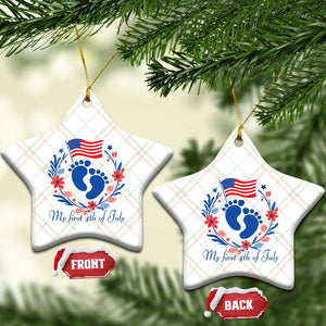 My First 4th of July Patriotic Cute Baby Footprints Ceramic Ornament American Flag Wreath America Holiday Milestone