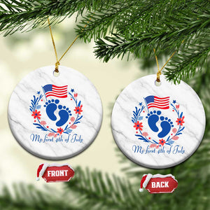My First 4th of July Patriotic Cute Baby Footprints Ceramic Ornament American Flag Wreath America Holiday Milestone