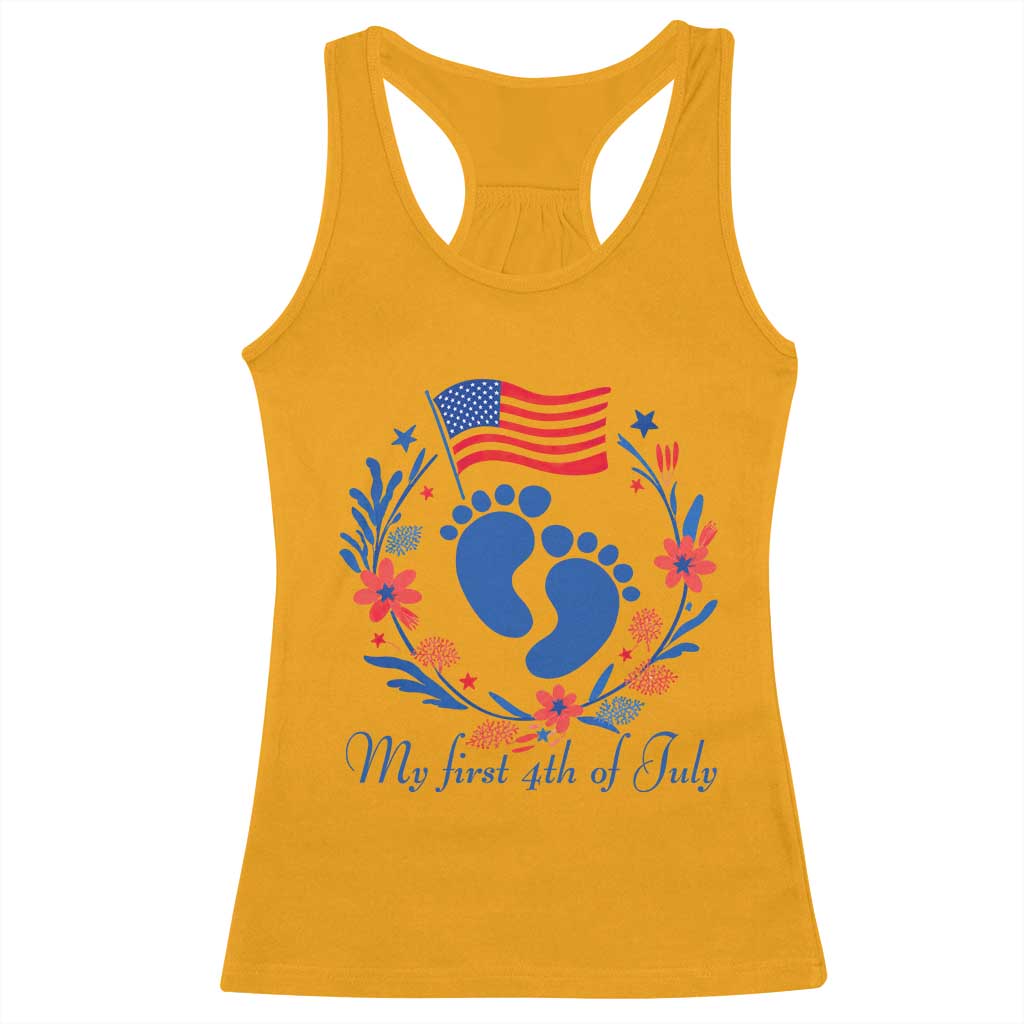 My First 4th of July Patriotic Cute Baby Footprints Racerback Tank Top American Flag Wreath America Holiday Milestone
