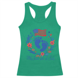 My First 4th of July Patriotic Cute Baby Footprints Racerback Tank Top American Flag Wreath America Holiday Milestone