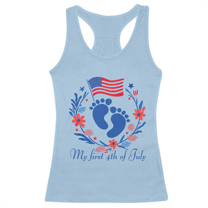 My First 4th of July Patriotic Cute Baby Footprints Racerback Tank Top American Flag Wreath America Holiday Milestone