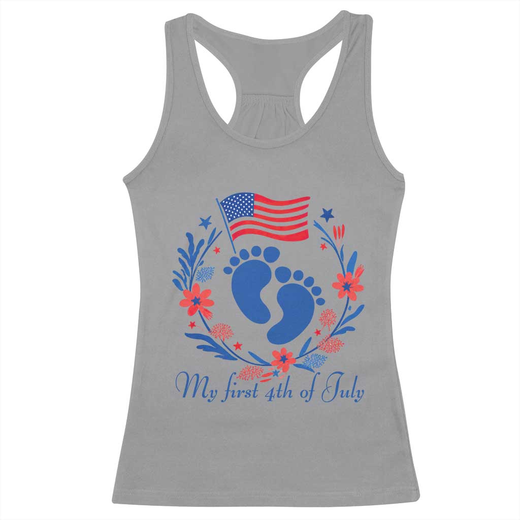 My First 4th of July Patriotic Cute Baby Footprints Racerback Tank Top American Flag Wreath America Holiday Milestone