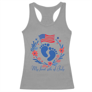 My First 4th of July Patriotic Cute Baby Footprints Racerback Tank Top American Flag Wreath America Holiday Milestone