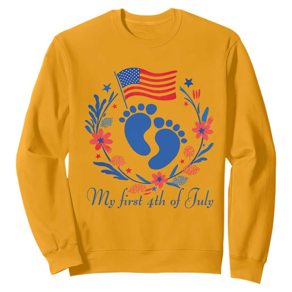 My First 4th of July Patriotic Cute Baby Footprints Sweatshirt American Flag Wreath America Holiday Milestone