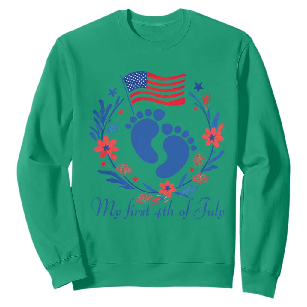 My First 4th of July Patriotic Cute Baby Footprints Sweatshirt American Flag Wreath America Holiday Milestone