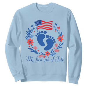 My First 4th of July Patriotic Cute Baby Footprints Sweatshirt American Flag Wreath America Holiday Milestone