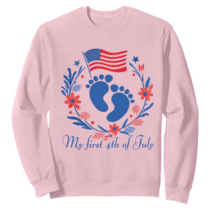 My First 4th of July Patriotic Cute Baby Footprints Sweatshirt American Flag Wreath America Holiday Milestone