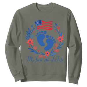 My First 4th of July Patriotic Cute Baby Footprints Sweatshirt American Flag Wreath America Holiday Milestone