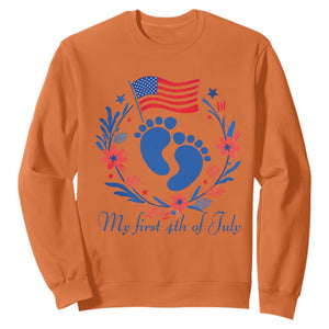My First 4th of July Patriotic Cute Baby Footprints Sweatshirt American Flag Wreath America Holiday Milestone
