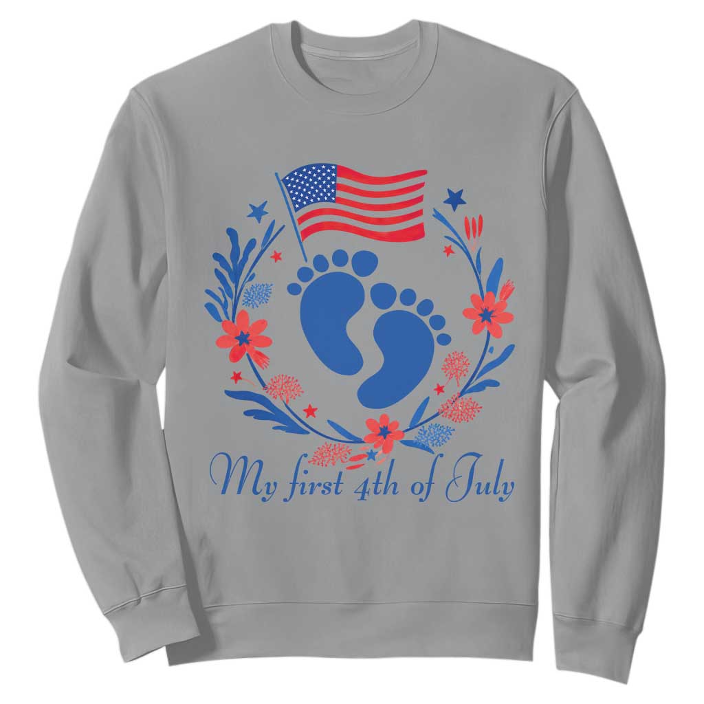 My First 4th of July Patriotic Cute Baby Footprints Sweatshirt American Flag Wreath America Holiday Milestone