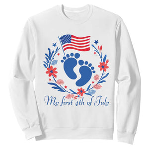 My First 4th of July Patriotic Cute Baby Footprints Sweatshirt American Flag Wreath America Holiday Milestone
