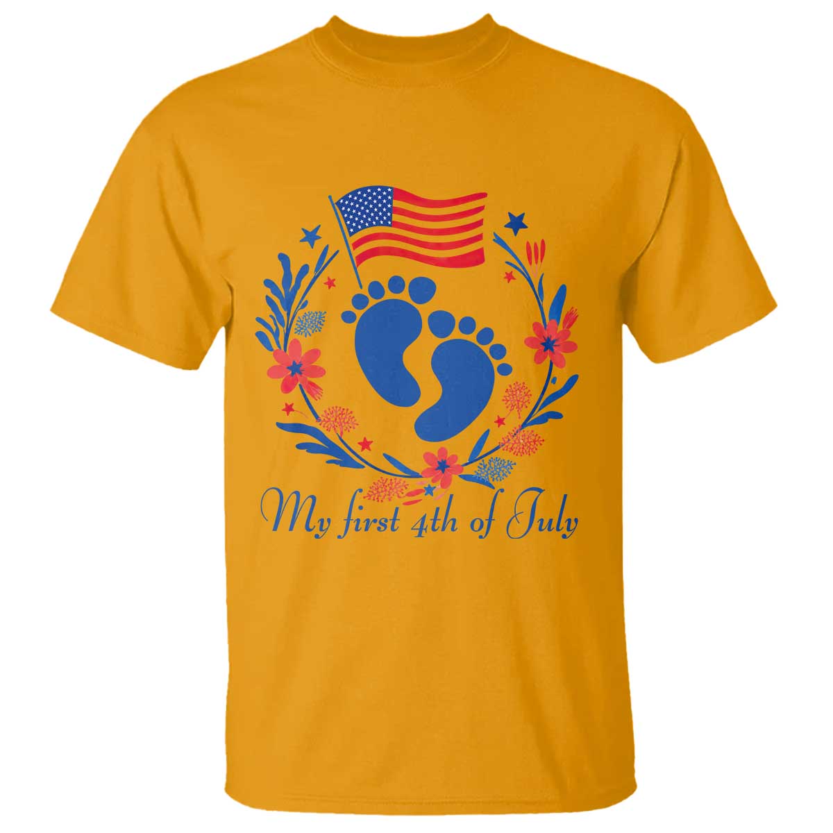 My First 4th of July Patriotic Cute Baby Footprints T Shirt American Flag Wreath America Holiday Milestone