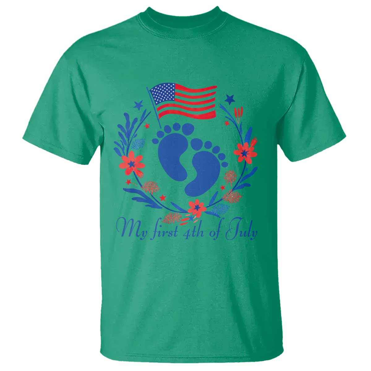 My First 4th of July Patriotic Cute Baby Footprints T Shirt American Flag Wreath America Holiday Milestone