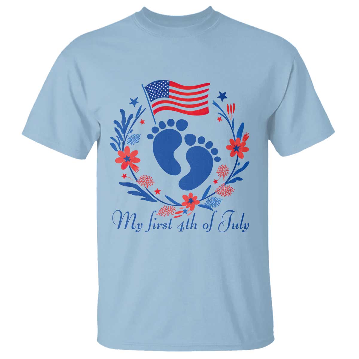 My First 4th of July Patriotic Cute Baby Footprints T Shirt American Flag Wreath America Holiday Milestone