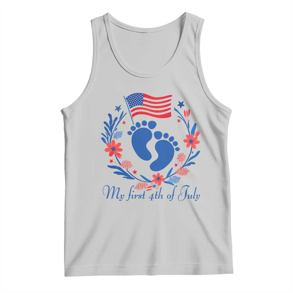 My First 4th of July Patriotic Cute Baby Footprints Tank Top American Flag Wreath America Holiday Milestone