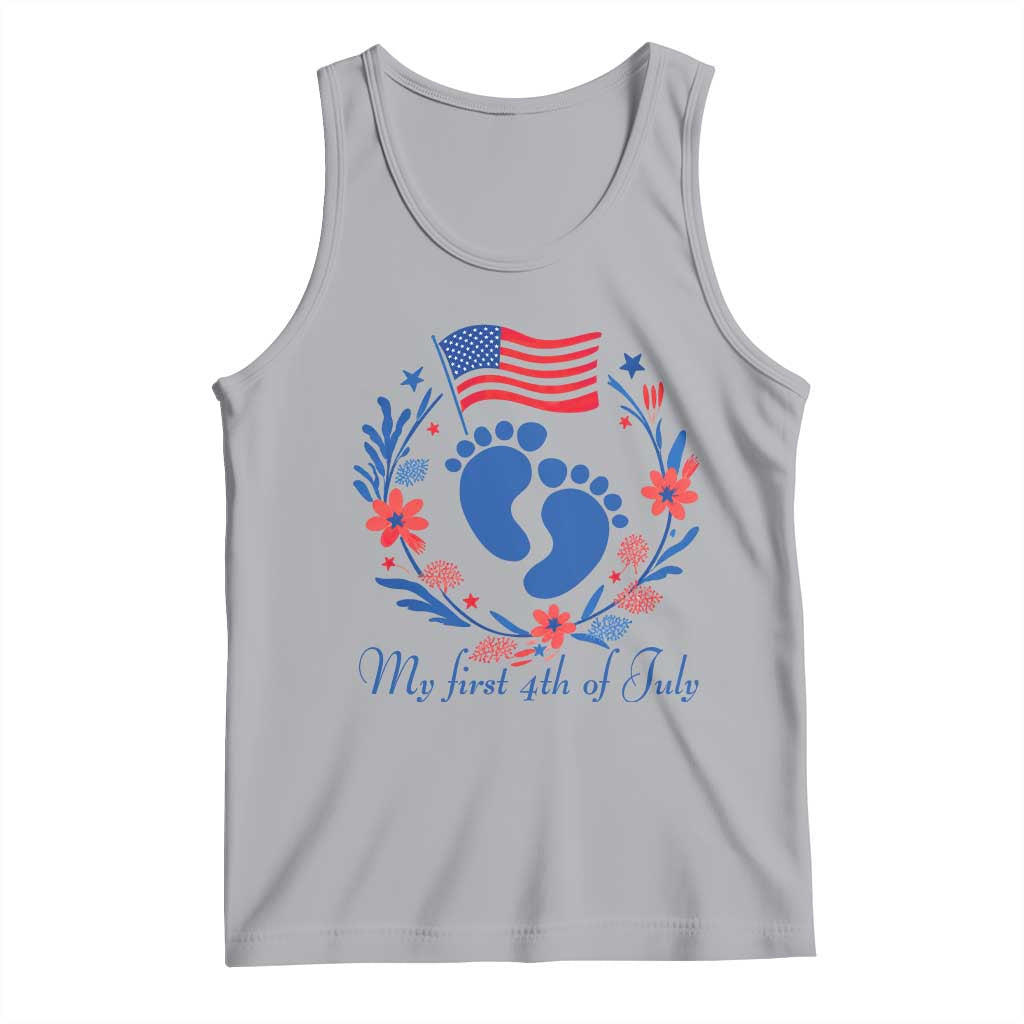 My First 4th of July Patriotic Cute Baby Footprints Tank Top American Flag Wreath America Holiday Milestone