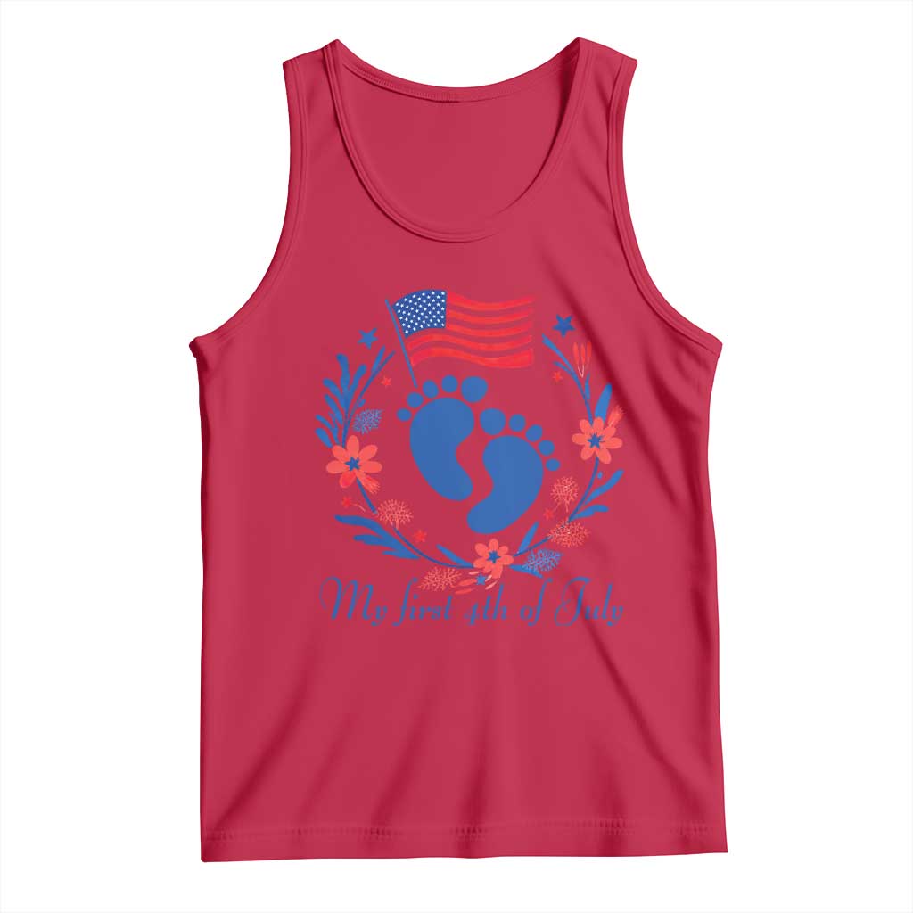 My First 4th of July Patriotic Cute Baby Footprints Tank Top American Flag Wreath America Holiday Milestone
