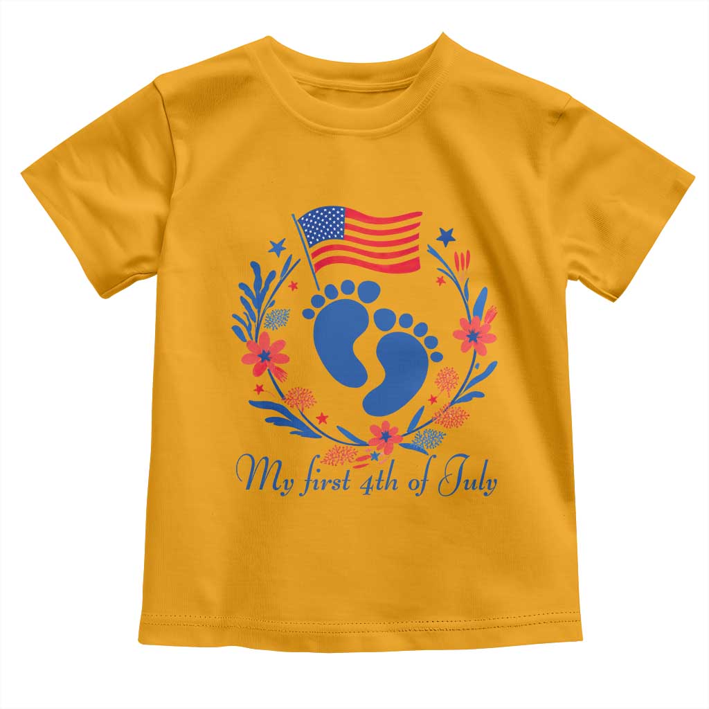 My First 4th of July Patriotic Cute Baby Footprints Toddler T Shirt American Flag Wreath America Holiday Milestone