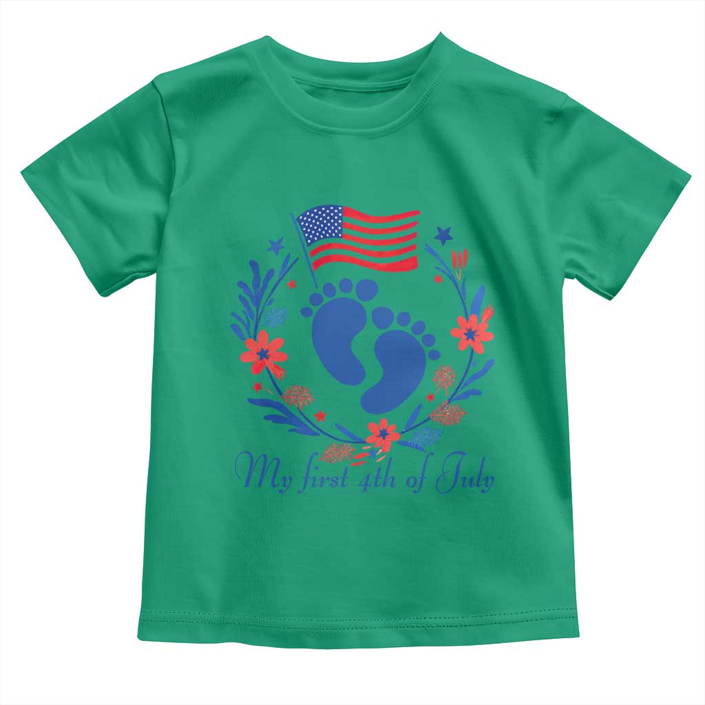 My First 4th of July Patriotic Cute Baby Footprints Toddler T Shirt American Flag Wreath America Holiday Milestone
