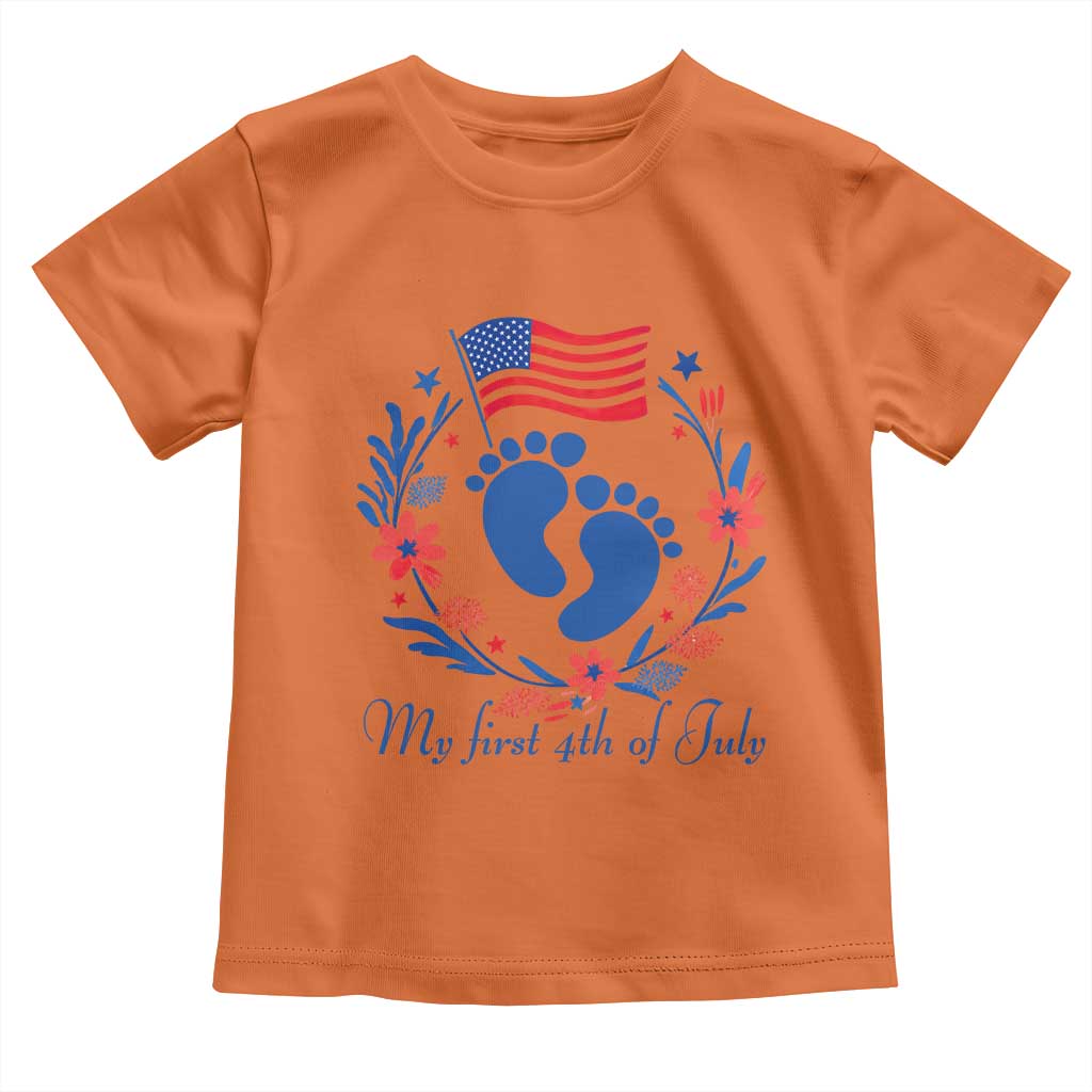 My First 4th of July Patriotic Cute Baby Footprints Toddler T Shirt American Flag Wreath America Holiday Milestone