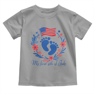 My First 4th of July Patriotic Cute Baby Footprints Toddler T Shirt American Flag Wreath America Holiday Milestone