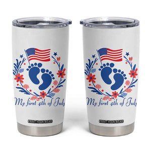 My First 4th of July Patriotic Cute Baby Footprints Tumbler Cup American Flag Wreath America Holiday Milestone