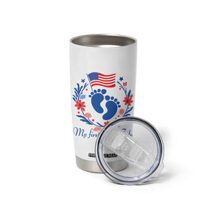 My First 4th of July Patriotic Cute Baby Footprints Tumbler Cup American Flag Wreath America Holiday Milestone