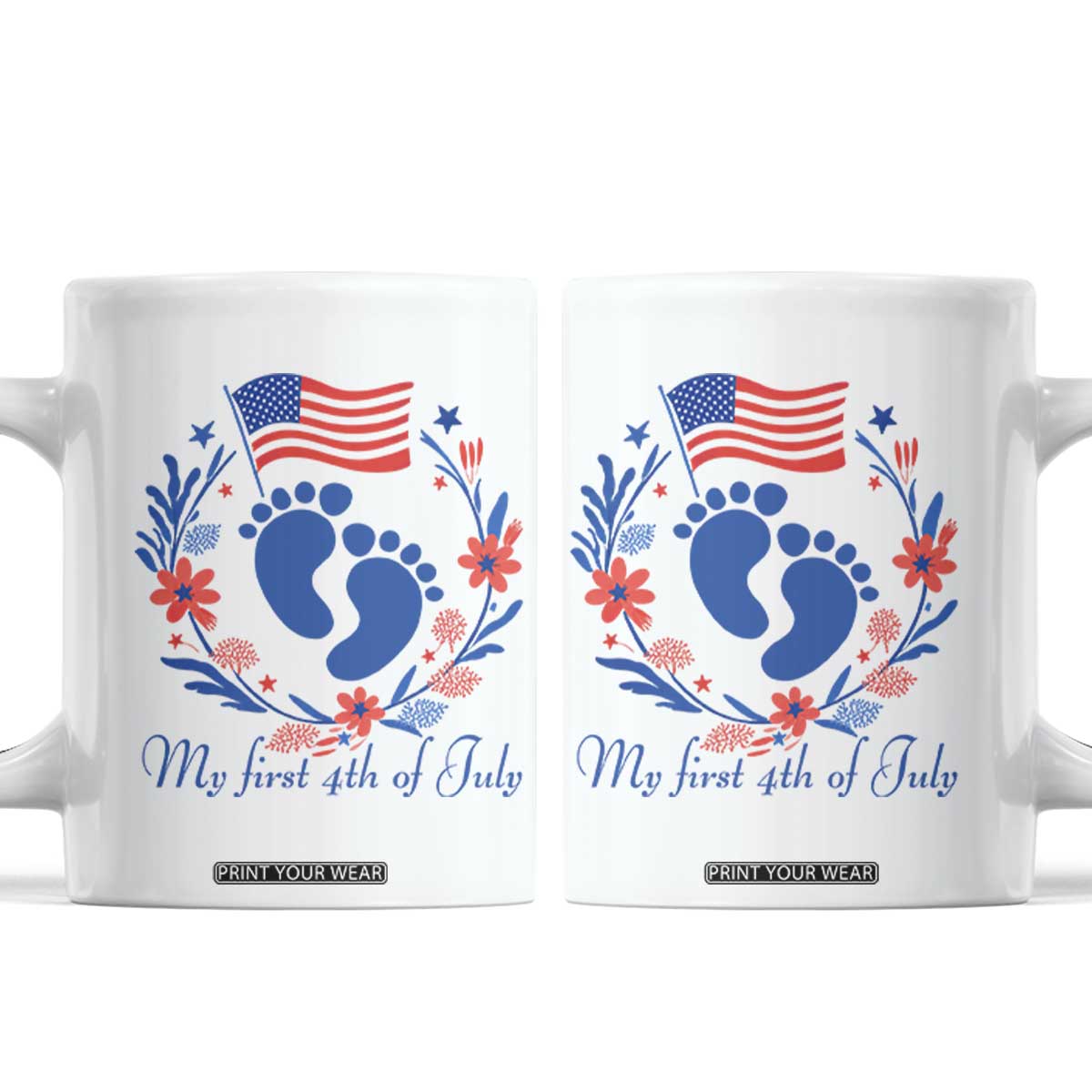 My First 4th of July Patriotic Cute Baby Footprints Coffee Mug American Flag Wreath America Holiday Milestone