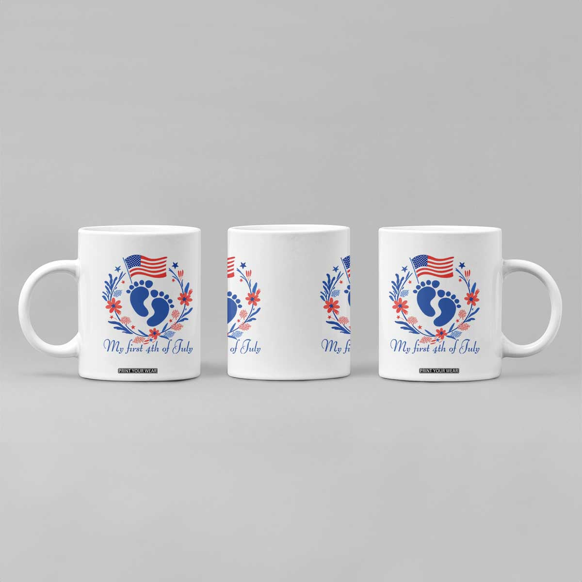My First 4th of July Patriotic Cute Baby Footprints Coffee Mug American Flag Wreath America Holiday Milestone