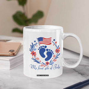 My First 4th of July Patriotic Cute Baby Footprints Coffee Mug American Flag Wreath America Holiday Milestone