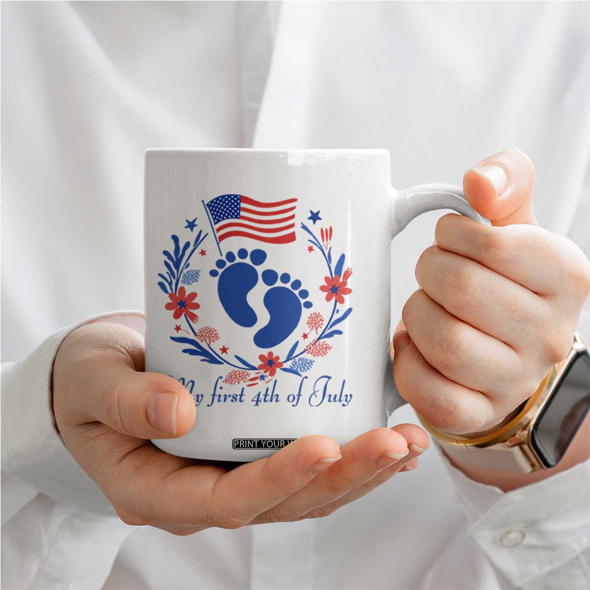 My First 4th of July Patriotic Cute Baby Footprints Coffee Mug American Flag Wreath America Holiday Milestone