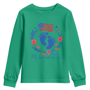 My First 4th of July Patriotic Cute Baby Footprints Youth Sweatshirt American Flag Wreath America Holiday Milestone