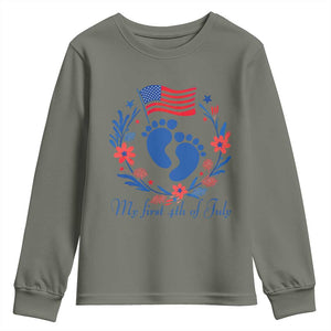My First 4th of July Patriotic Cute Baby Footprints Youth Sweatshirt American Flag Wreath America Holiday Milestone
