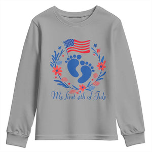 My First 4th of July Patriotic Cute Baby Footprints Youth Sweatshirt American Flag Wreath America Holiday Milestone