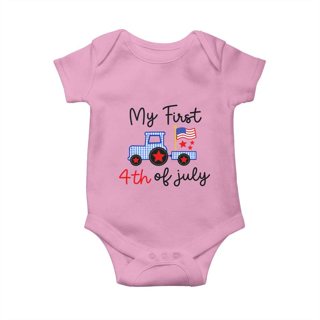My First 4th of July Patriotic Tractor Cute Baby Onesie American Flag Infant Independence Holiday Milestone