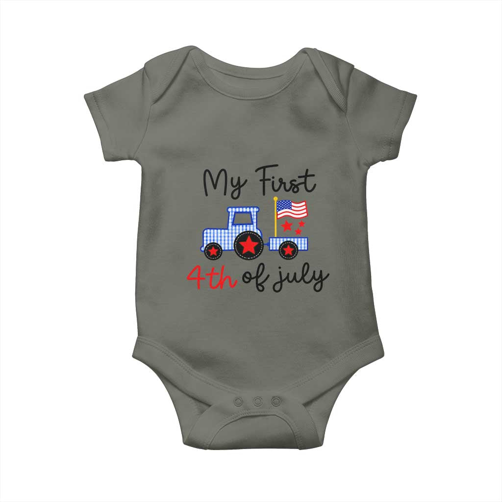My First 4th of July Patriotic Tractor Cute Baby Onesie American Flag Infant Independence Holiday Milestone