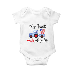 My First 4th of July Patriotic Tractor Cute Baby Onesie American Flag Infant Independence Holiday Milestone