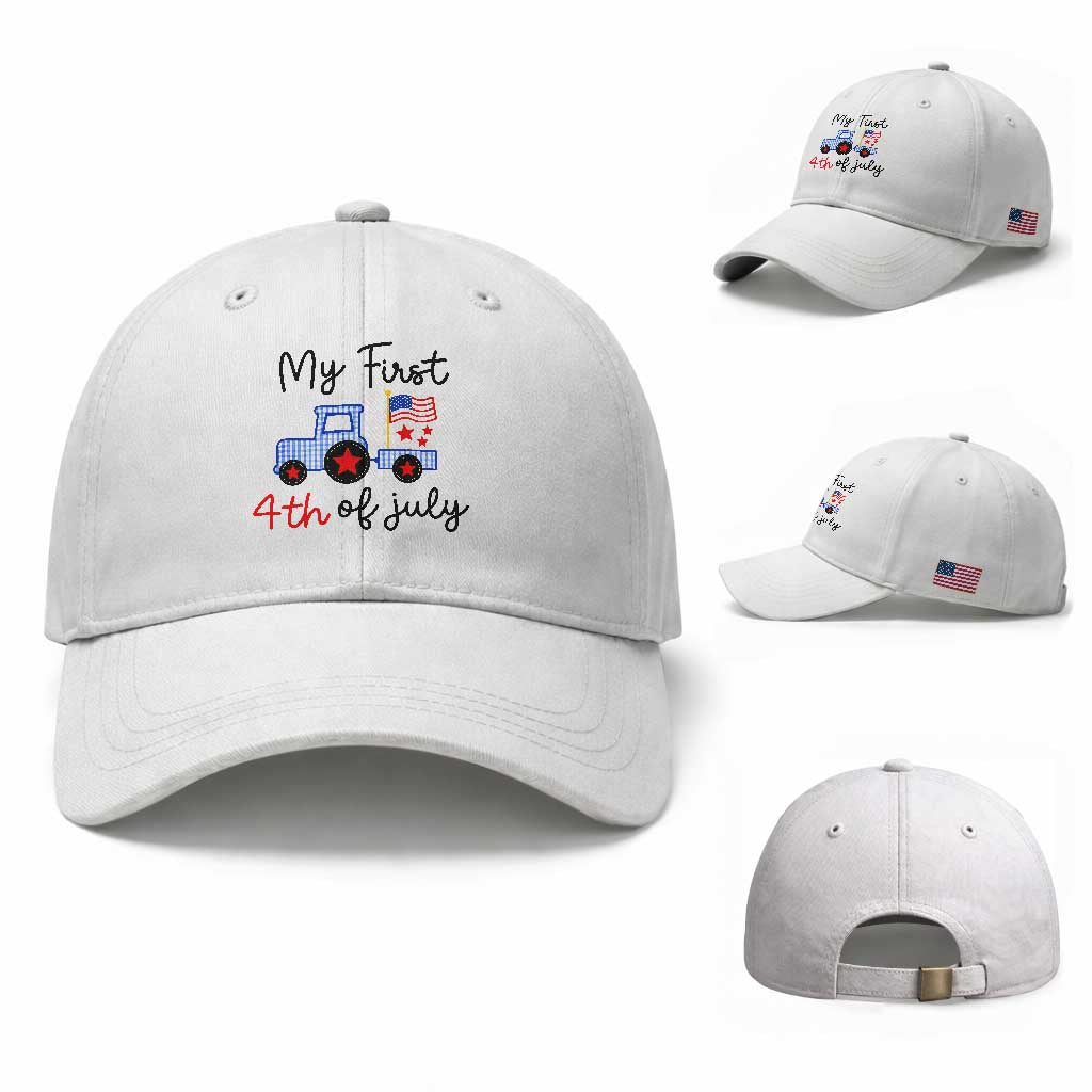My First 4th of July Patriotic Tractor Cute Baseball Cap American Flag Infant Independence Holiday Milestone